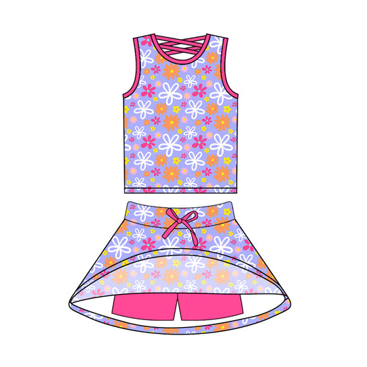 presale GSD2540  Baby Girls Sleeveless Lavender Flowers Top Skort Short Set D 4.25