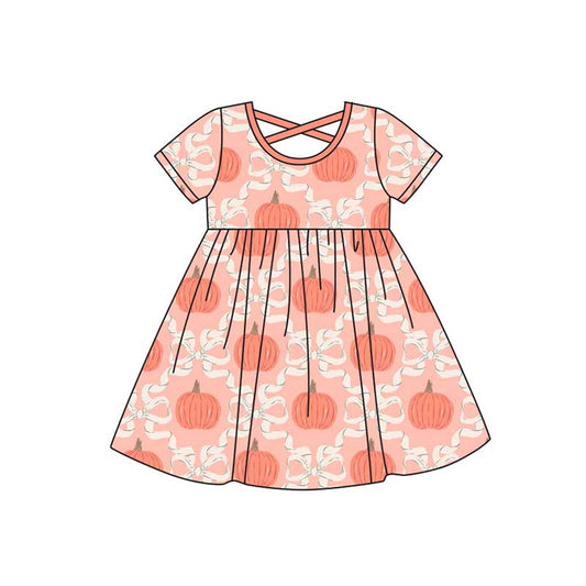 presale GSD2544  Pink Short Sleeve Dress with Pumpkin Bow D 4.28