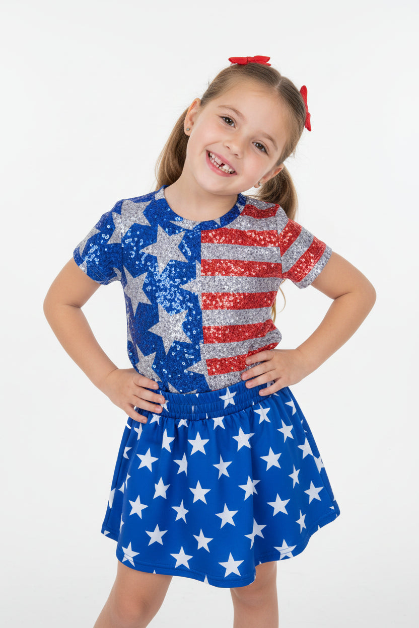 GSD2548 Baby Girls 4th of July Stars Stripe Shirt Skorts Skirt Sets