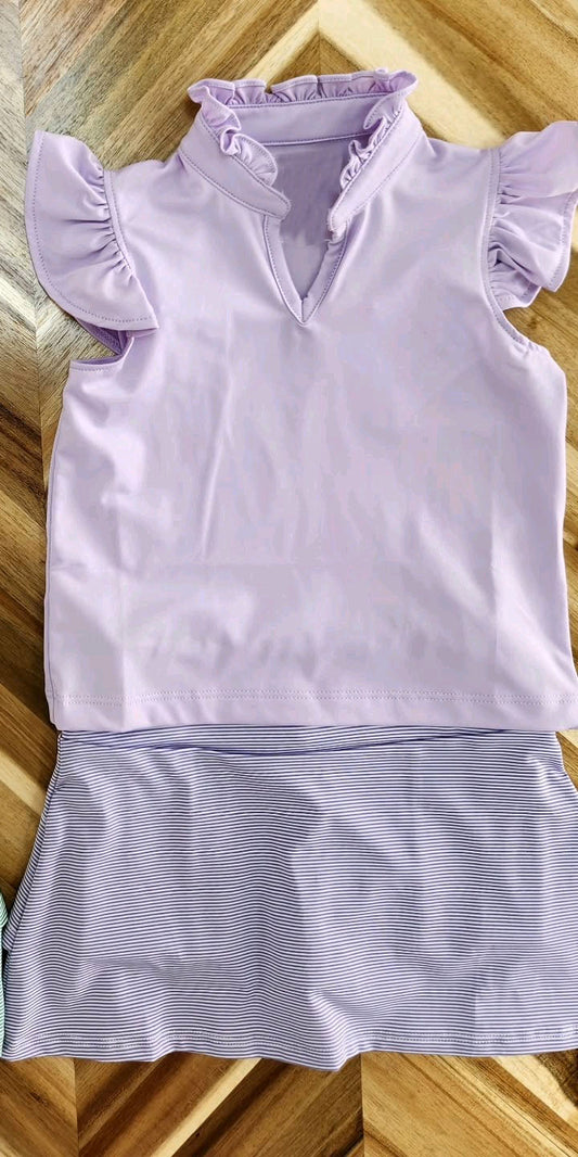 presale GSD2555 Purple Lace Flying Sleeve Striped Skirt Suit D 5.7