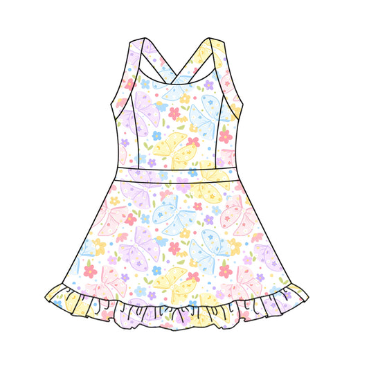 presale GSD2565 Baby Girls Strap Colorful Butterfly Flowers Activity Wear Yoga Knee Length Dresses D 5.8