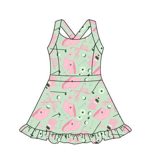 presale GSD2569 Baby Girls Strap Green Golf Hats Activity Wear Yoga Knee Length Dresses D 5.8