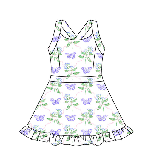 presale GSD2571 Baby Girls Strap Lavender Butterfly Flowers Activity Wear Yoga Knee Length Dresses D 5.8