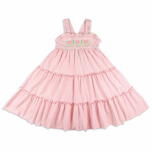presale GSD2576 Baby Girls Flutter Pink Strap Watermelons Patchwork Knee Length Dress   D 5.8