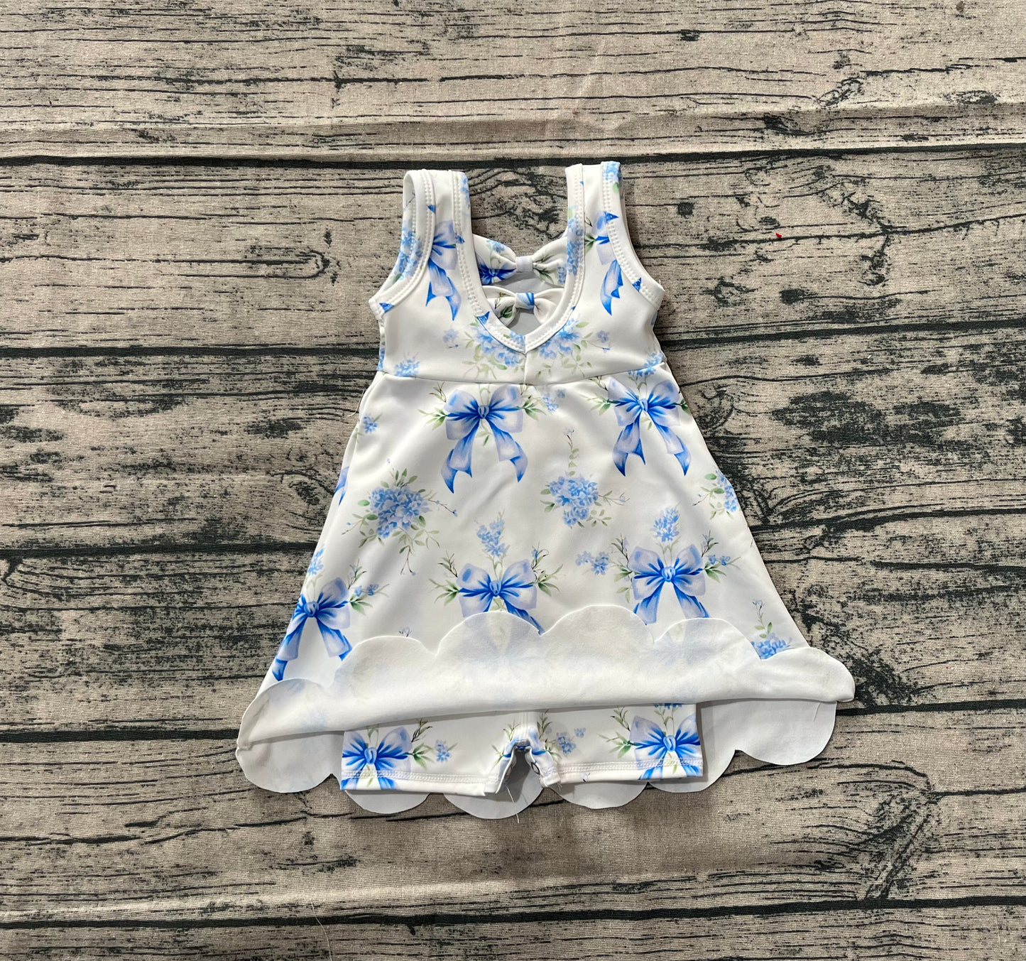 GSD2587  Baby Girls Blue Bows Floral Activity Wear Yoga Short Skort Knee Length Dresses  D 5.23