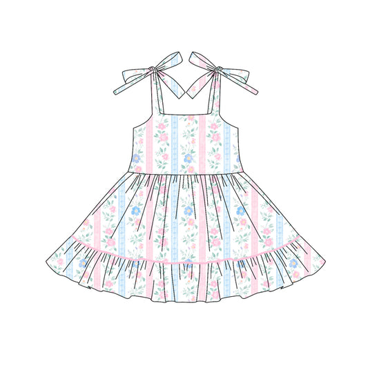 presale GSD2591 Baby Girls Pink Strap Flower Stripe Knee Length Dresses D 5.23