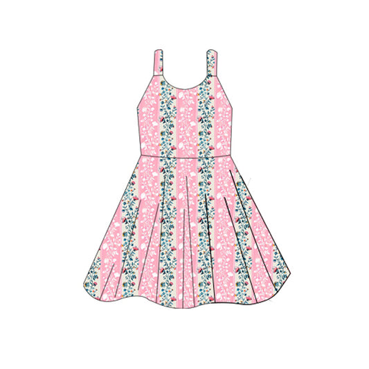presale GSD2596 Baby Girls Pink Sleeveless Floral Leopard Stripe Knee Length Dresses D 5.26