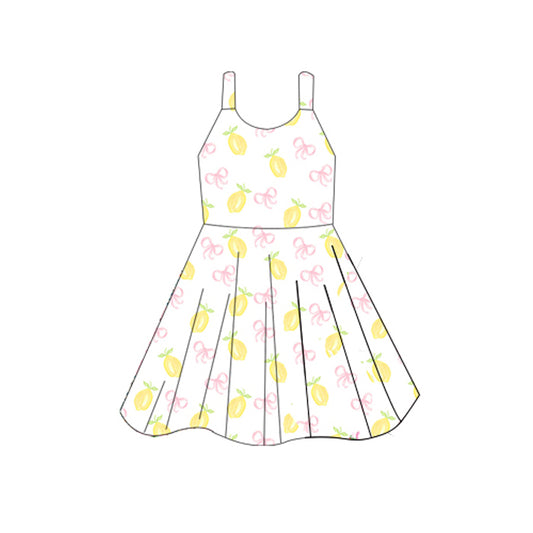 presale GSD2597 Baby Girls Sleeveless Lemons Bows Plaid Knee Length Dresses  D 5.26