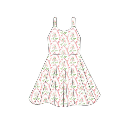 presale GSD2600 Baby Girls Sleeveless Pink Flowers Plaid Knee Length Dresses  D 5.27