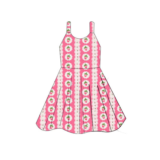 presale GSD2602  Baby Girls Hot Pink Sleeveless Flowers Strawberry Stripe Knee Length Dresses D 5.27