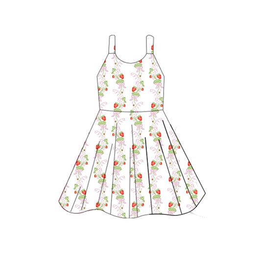 presale GSD2603 Baby Girls Sleeveless Pink Bows Strawberry Plaid Knee Length Dresses D 5.27