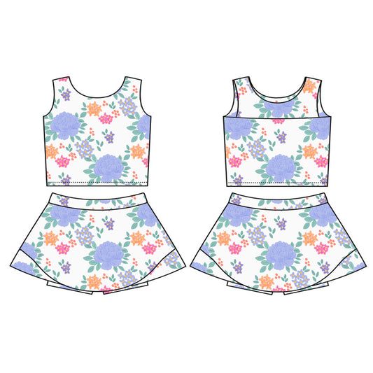 presale GSD2622 Baby Girls Sleeveless Lavender Flowers Vest Top Short Skirts Yoga Set D 5.27