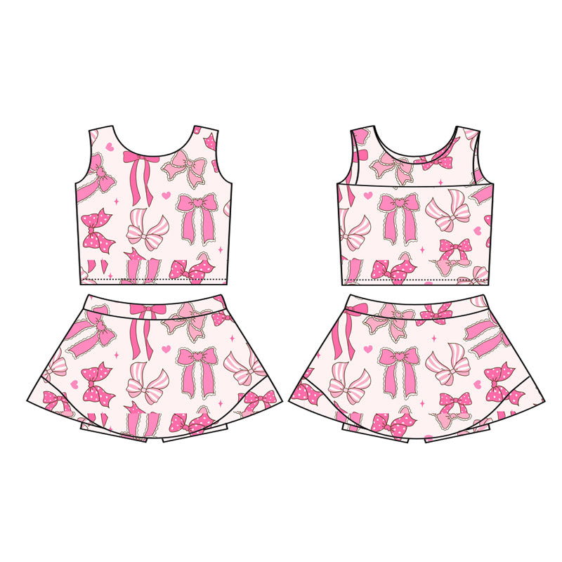 presale GSD2624  Baby Girls Sleeveless Pink Bows Hearts Vest Top Short Skirts Yoga Set D 5.27