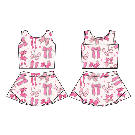 presale GSD2624  Baby Girls Sleeveless Pink Bows Hearts Vest Top Short Skirts Yoga Set D 5.27