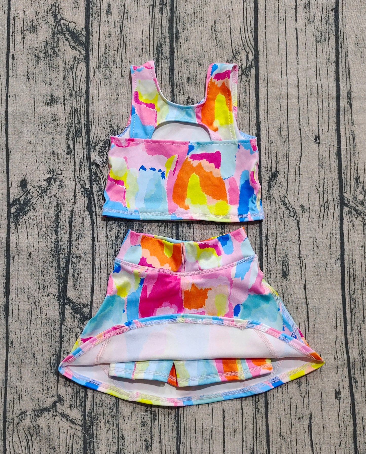 GSD2625 Baby Girls Sleeveless Watercolor Camo Vest Top Short Skirts Yoga Set D 6.24