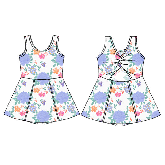 presale GSD2626  Baby Girls Sleeveless Lavender Flowers Yoga Short Knee Length Dresses D 5.27