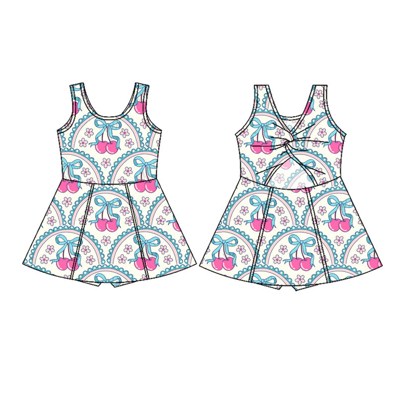 presale GSD2627  Baby Girls Sleeveless Flowers Bows Cherry Yoga Short Knee Length Dresses  D 5.27
