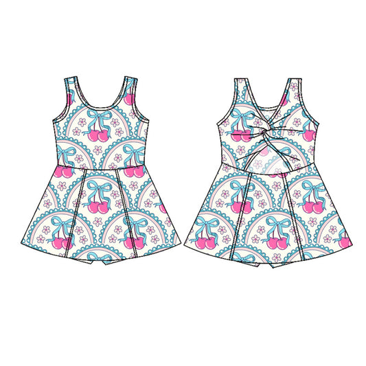presale GSD2627  Baby Girls Sleeveless Flowers Bows Cherry Yoga Short Knee Length Dresses  D 5.27