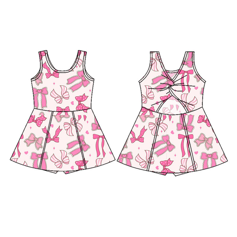 presale GSD2628 Baby Girls Sleeveless Pink Bows Hearts Yoga Short Knee Length Dresses  D 5.27
