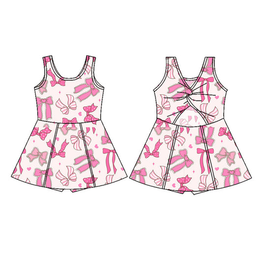 presale GSD2628 Baby Girls Sleeveless Pink Bows Hearts Yoga Short Knee Length Dresses  D 5.27