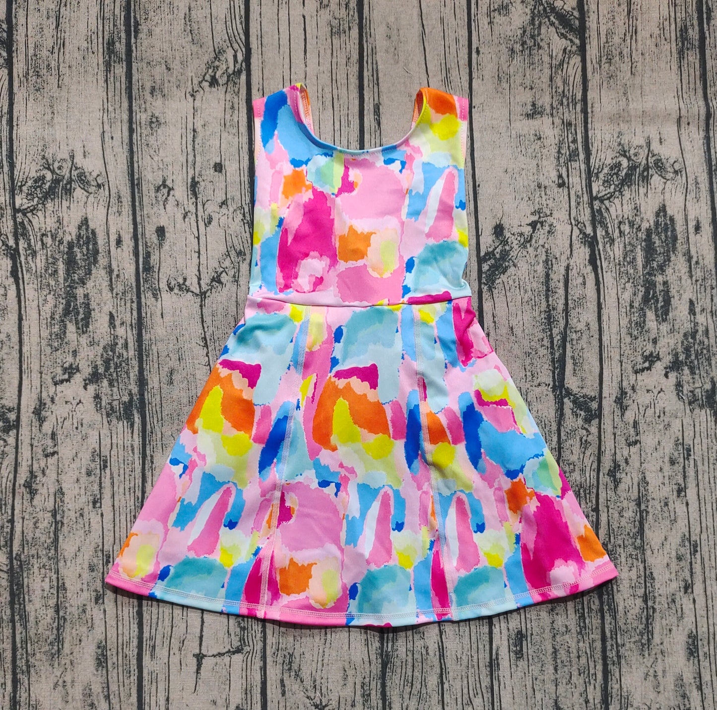 GSD2629 Baby Girls Sleeveless Watercolor Camo Yoga Short Knee Length Dresses  D 5.27