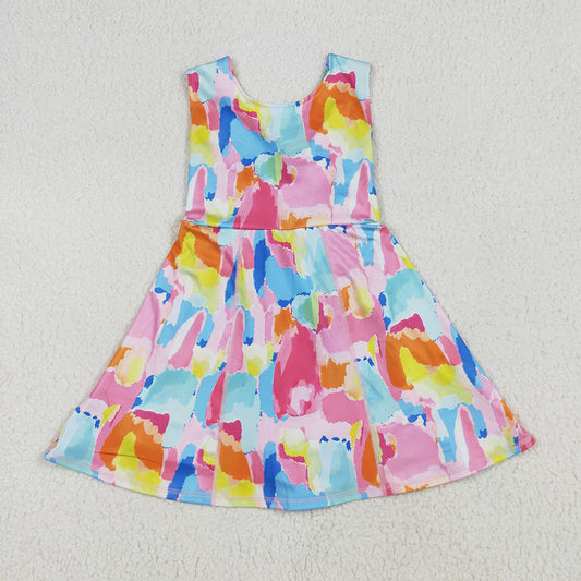 GSD2629 Baby Girls Sleeveless Watercolor Camo Yoga Short Knee Length Dresses D 5.27