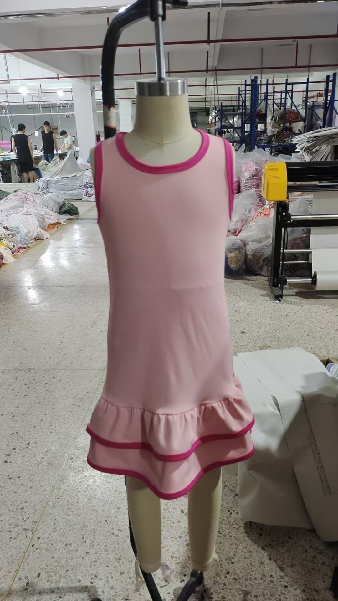presale GSD2630  Baby Girls Pink Sleeveless Ruffle Yoga Knee Length Dresses D 7.1