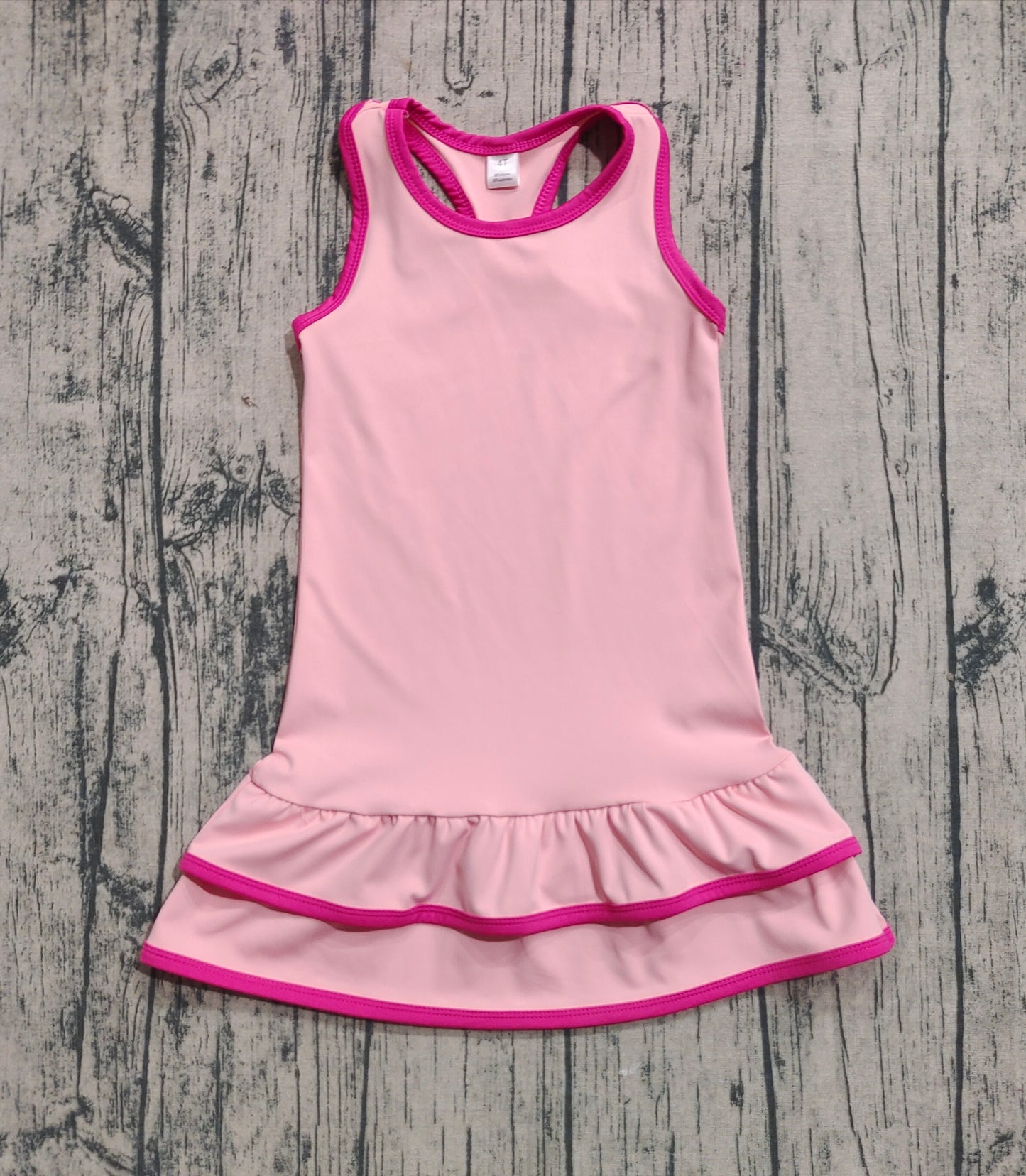 presale GSD2630  Baby Girls Pink Sleeveless Ruffle Yoga Knee Length Dresses D 7.1