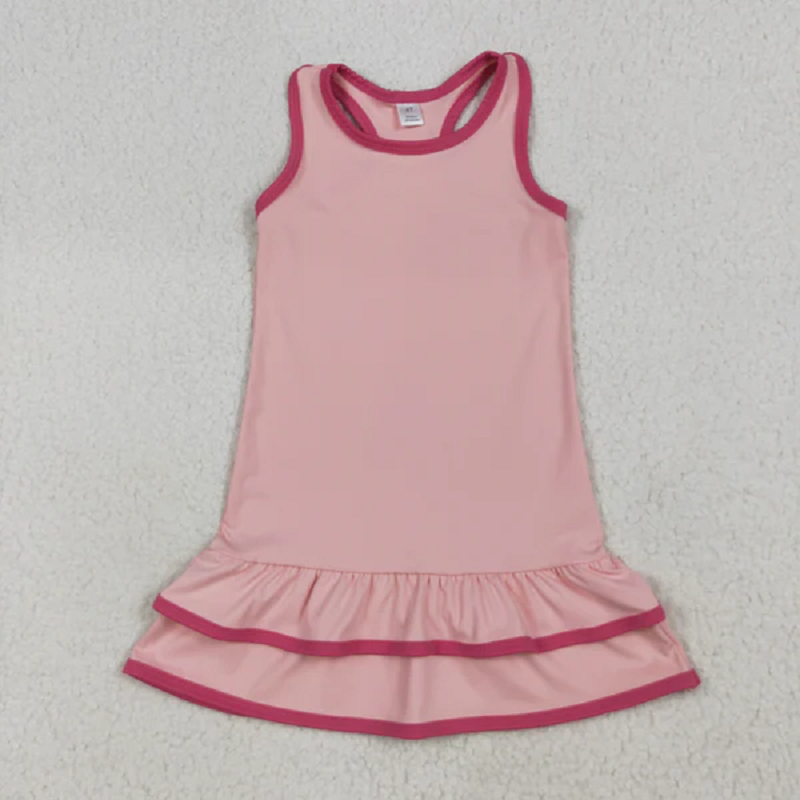 GSD0630 Baby Girls Pink Sleeveless Ruffle Yoga Knee Length Dresses  D 7.12