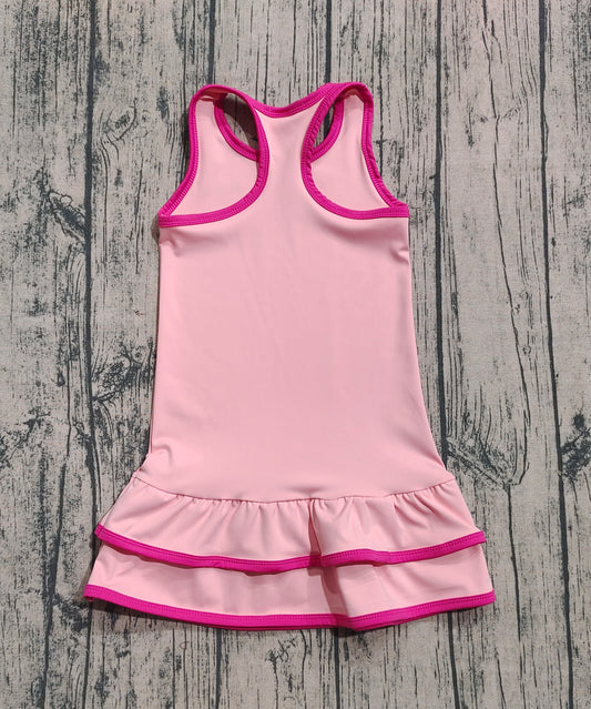 presale GSD2630 Baby Girls Pink Sleeveless Ruffle Yoga Knee Length Dresses D 7.1