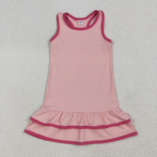 GSD0630 Baby Girls Pink Sleeveless Ruffle Yoga Knee Length Dresses D 7.12