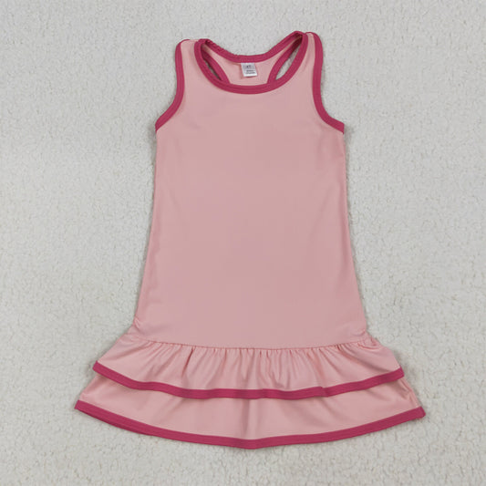 GSD2630 Baby Girls Pink Sleeveless Ruffle Yoga Knee Length Dresses  D 7.11