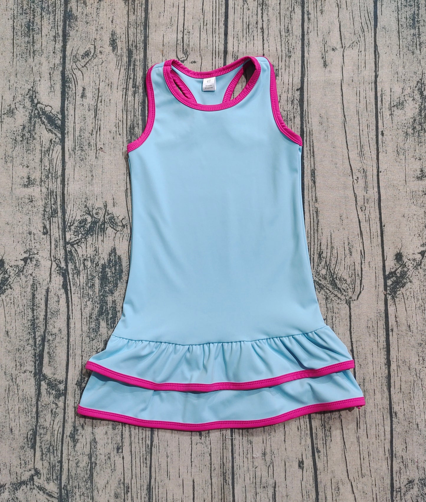 GSD2631 Baby Girls Blue Sleeveless Ruffle Yoga Knee Length Dresses  D 7.1