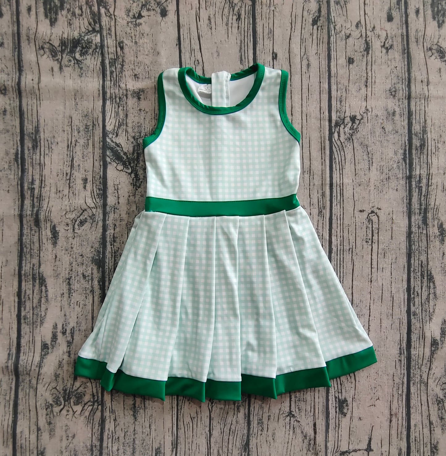 GSD2632 Baby Girls Green Plaid Sleeveless Ruffle Short Yoga Knee Length Dresses  D 6.18
