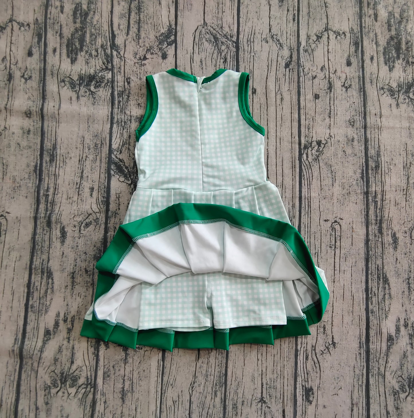 GSD2632 Baby Girls Green Plaid Sleeveless Ruffle Short Yoga Knee Length Dresses  D 6.18