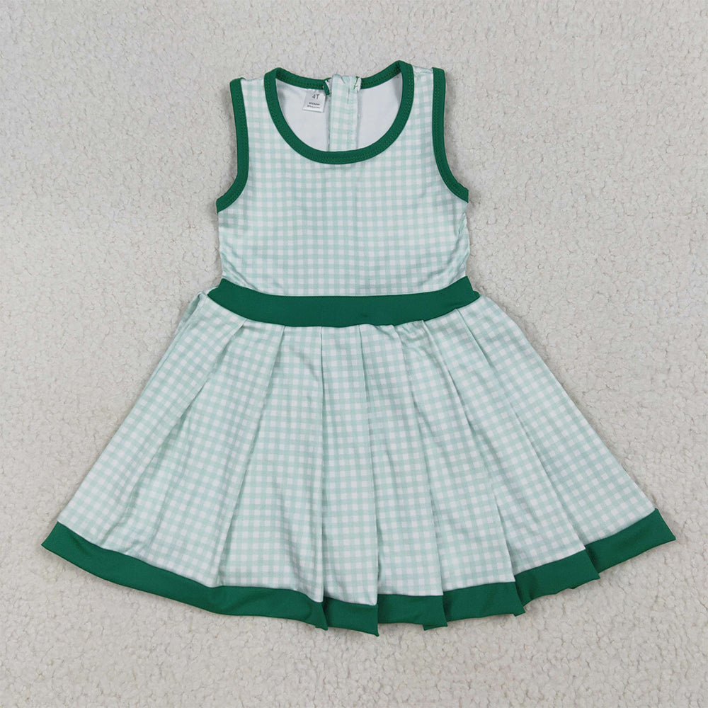 GSD2632 Baby Girls Green Plaid Sleeveless Ruffle Short Yoga Knee Length Dresses  D 6.18