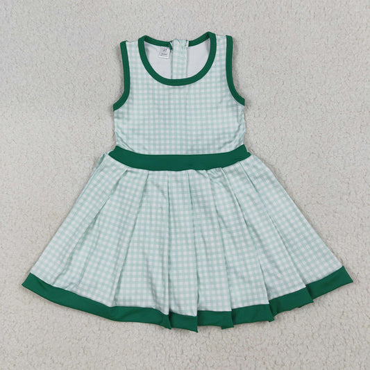 GSD2632 Baby Girls Green Plaid Sleeveless Ruffle Short Yoga Knee Length Dresses  D 6.18
