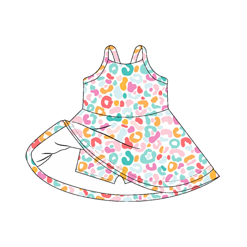 GSD2645 Baby Girls Strap Pink Green Leopard Shorts Knee Length Dresses  D 8.4