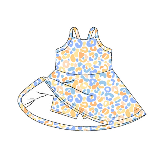 presale GSD2646 Baby Girls Strap Yellow Blue Leopard Shorts Knee Length Dresses D 5.30