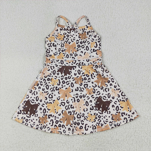 GSD2649 Baby Girls Strap Olive Bows Leopard Shorts Knee Length Dress D 7.5