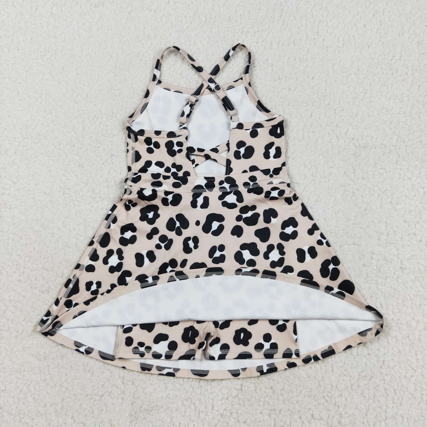 GSD2650 Baby Girls Strap Black Leopard Shorts Knee Length Dresses  D 821