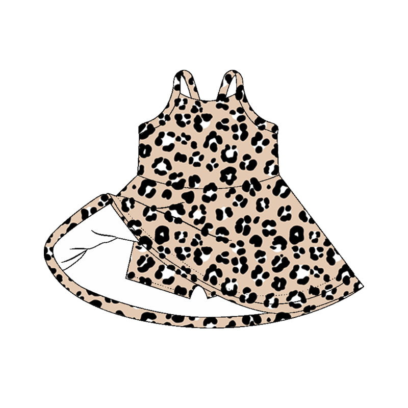 GSD2650 Baby Girls Strap Black Leopard Shorts Knee Length Dresses  D 821