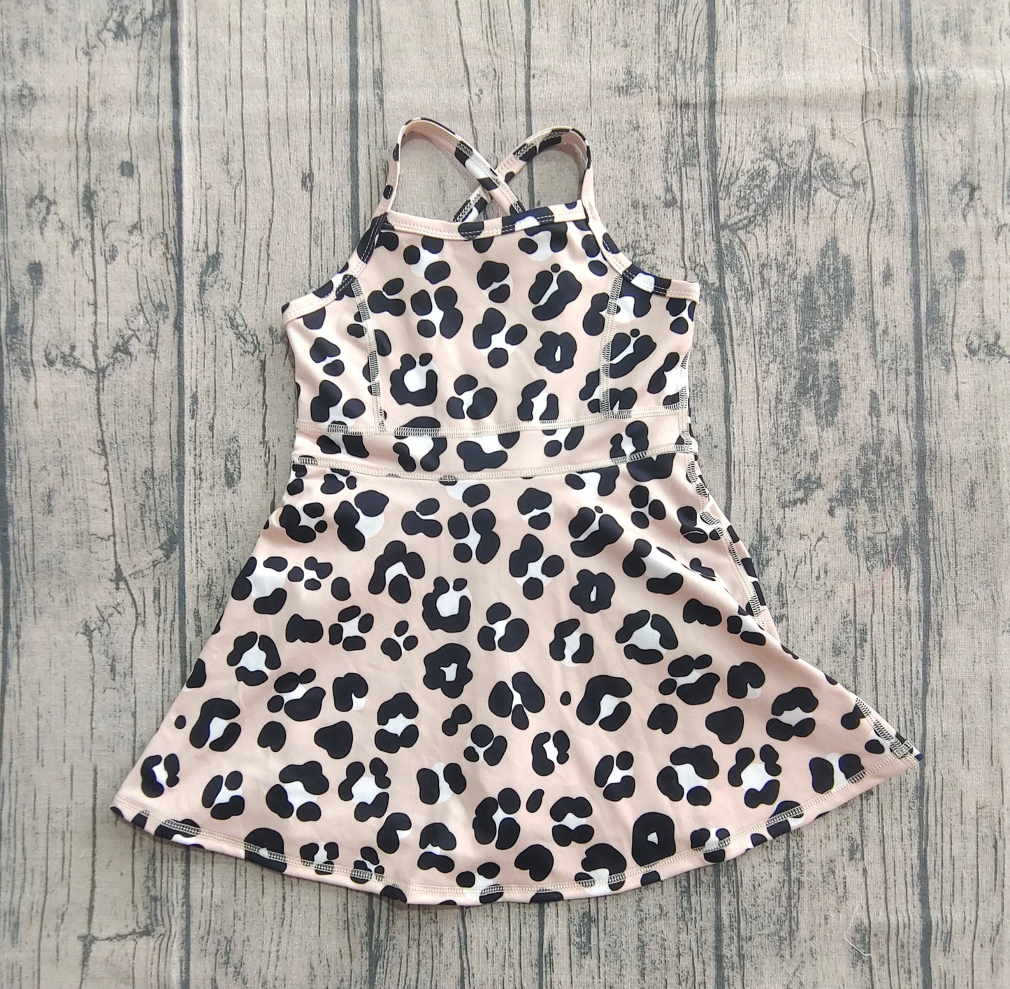 GSD2650 Baby Girls Strap Black Leopard Shorts Knee Length Dresses  D 821