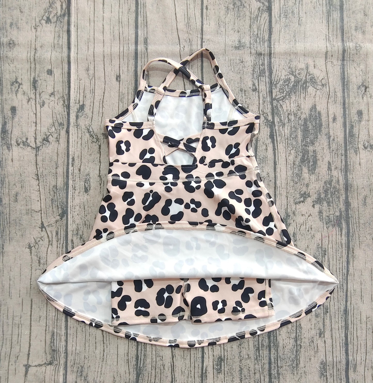 GSD2650 Baby Girls Strap Black Leopard Shorts Knee Length Dresses  D 821