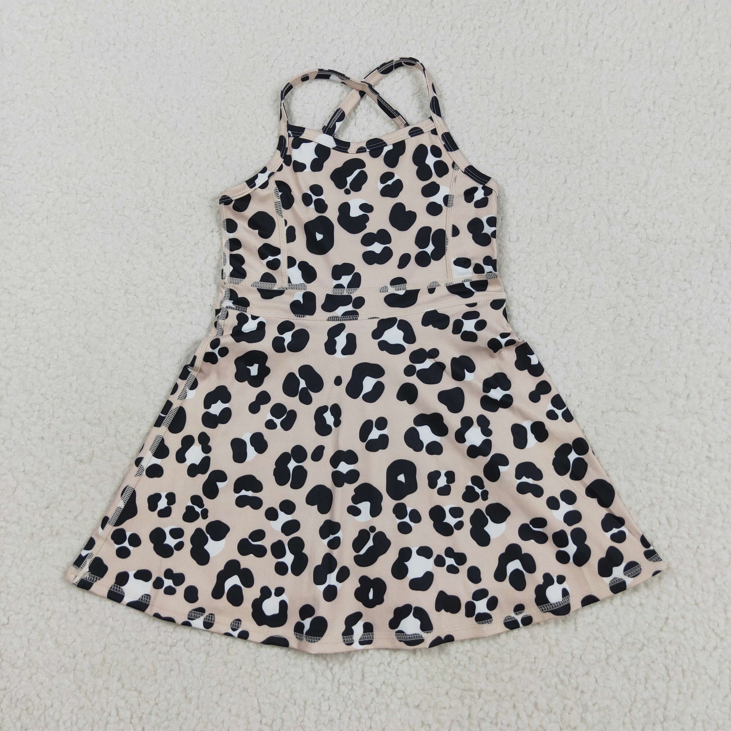 GSD2650 Baby Girls Strap Black Leopard Shorts Knee Length Dresses  D 821