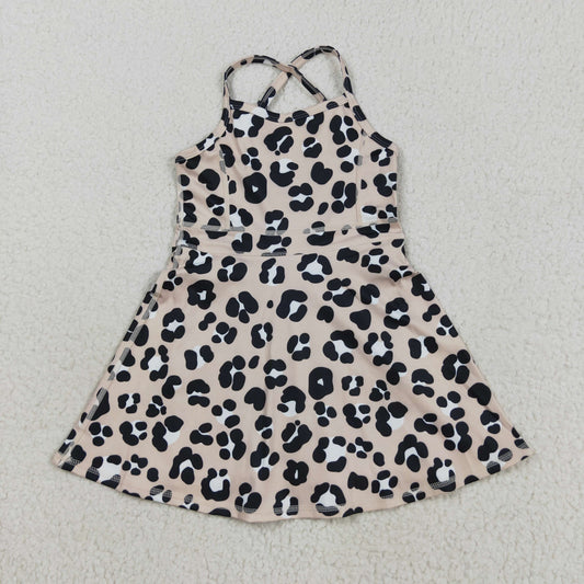 GSD2650 Baby Girls Strap Black Leopard Shorts Knee Length Dresses  D 821