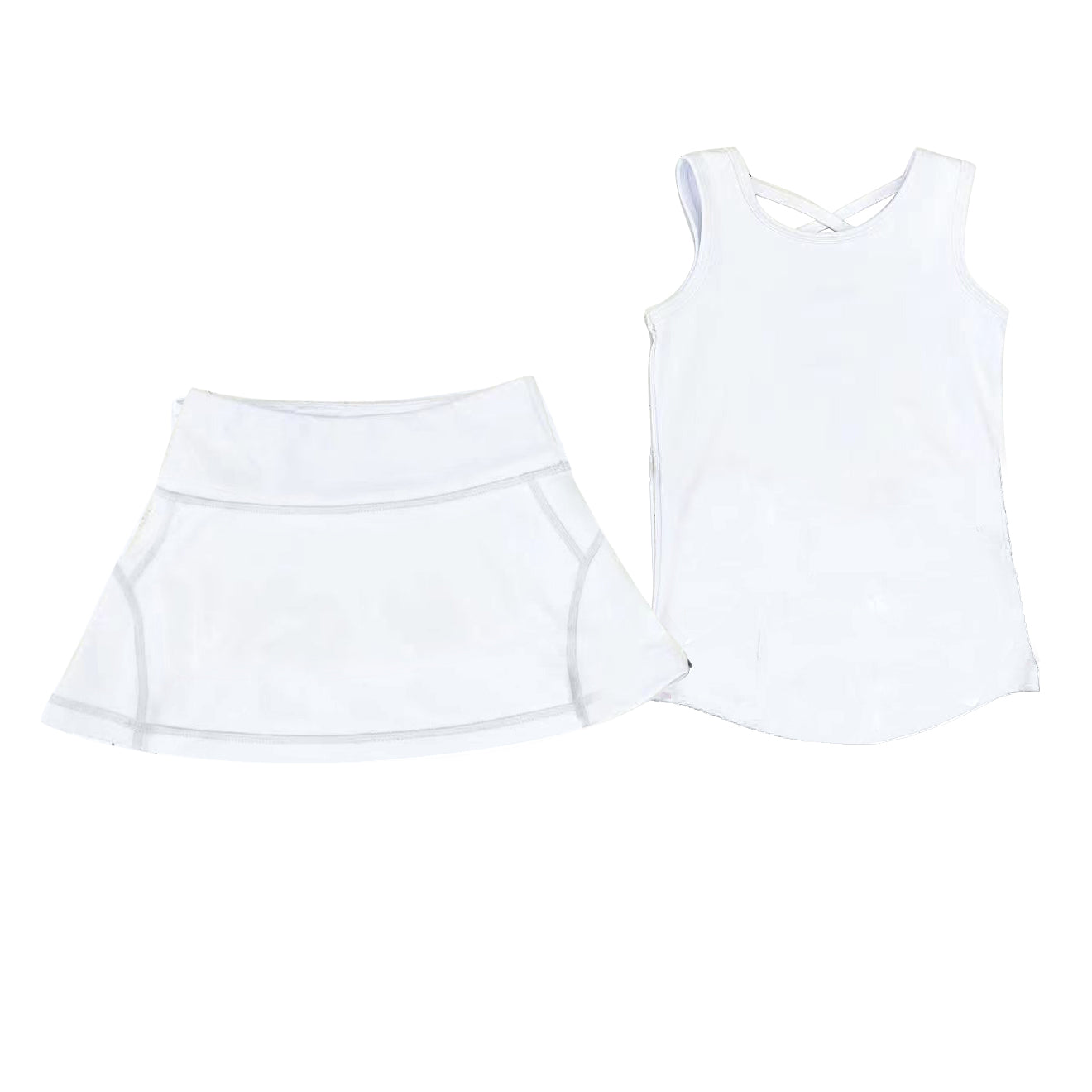 presale GSD2651  Baby Girls White Sleeveless Vests Top Skirts Yoga Set D 5.30