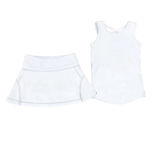 presale GSD2651 Baby Girls White Sleeveless Vests Top Skirts Yoga Set D 5.30