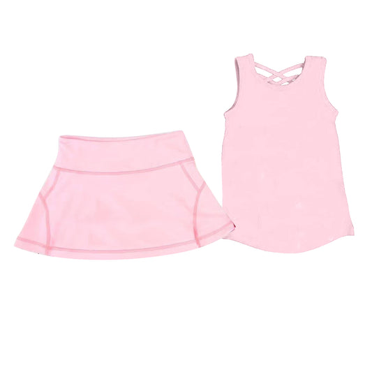 presale GSD2652 Baby Girls Pink Sleeveless Vests Top Skirts Yoga Set D 5.30