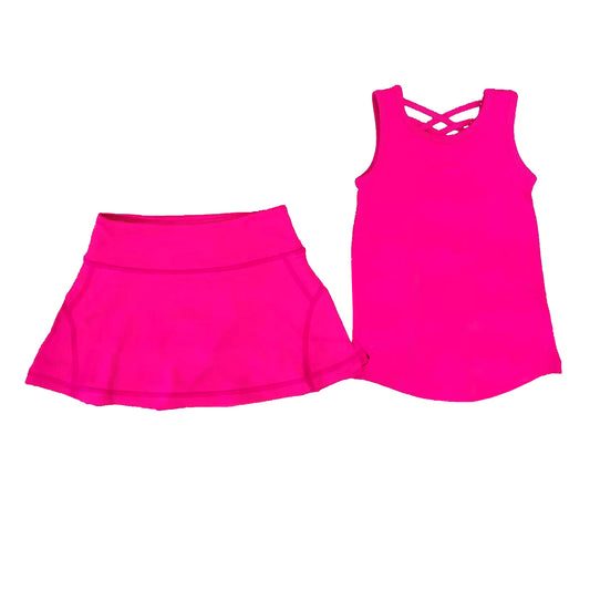 presale GSD2653 Baby Girls Hot Pink Sleeveless Vests Top Skirts Yoga Set D 5.30